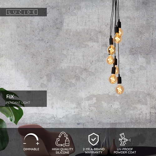 Lucide FIX - Pendant light - 7xE27 - Black - USP